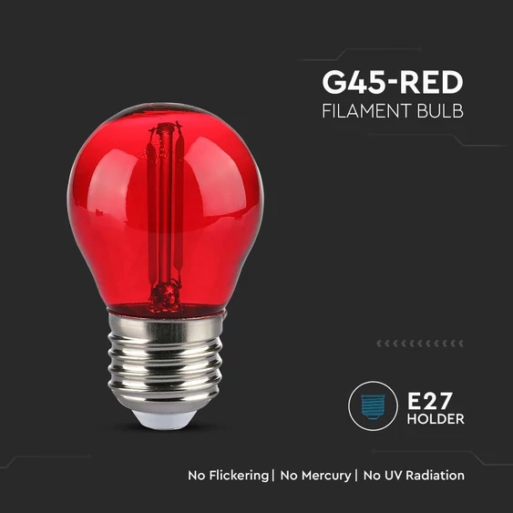 V-TAC 2W E27 piros filament G45 LED égő - SKU 217413
