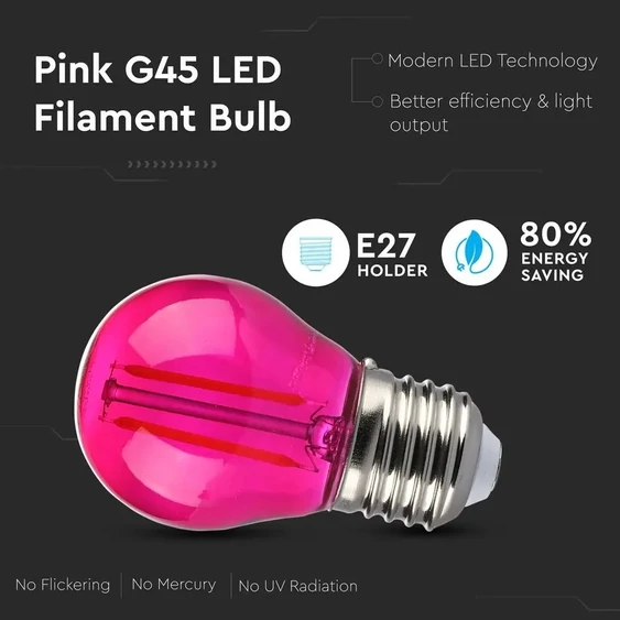 V-TAC 2W E27 rózsaszín filament LED égő - SKU 7410