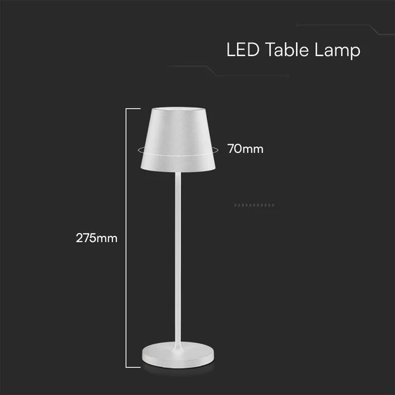 V-TAC 1.5W fehér, töltőtalpas, akkumulátoros LED lámpa IP54, meleg fehér - SKU 23445