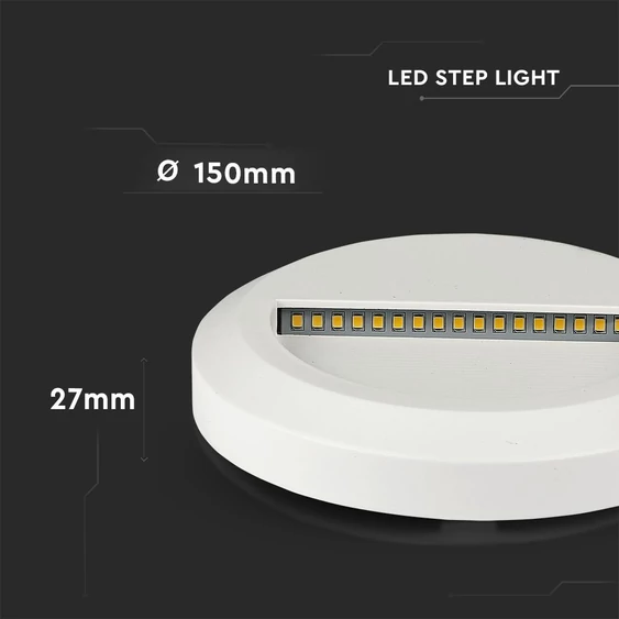 V-TAC 2W fehér LED lépcsővilágítás, kerek, IP65, természetes fehér - SKU 211314