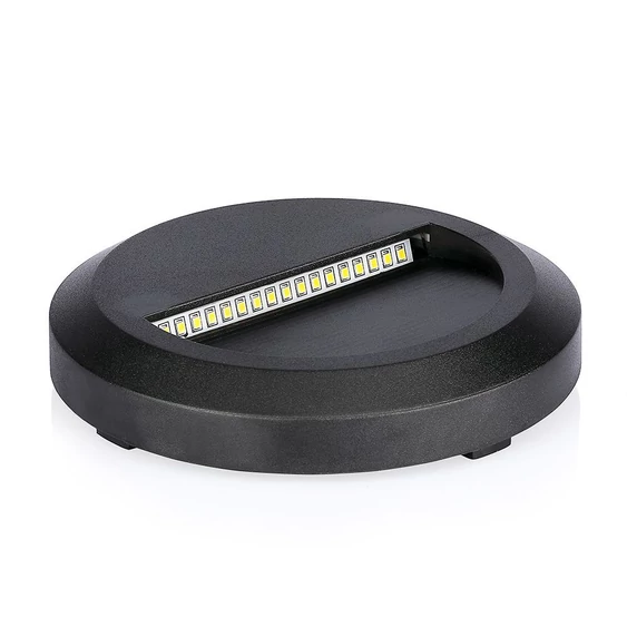 V-TAC 2W fekete LED lépcsővilágítás, kerek, IP65, természetes fehér - SKU 211316