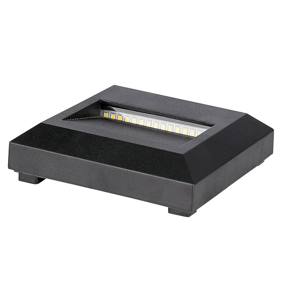 V-TAC 2W fekete LED lépcsővilágítás, szögletes, IP65, természetes fehér - SKU 211322