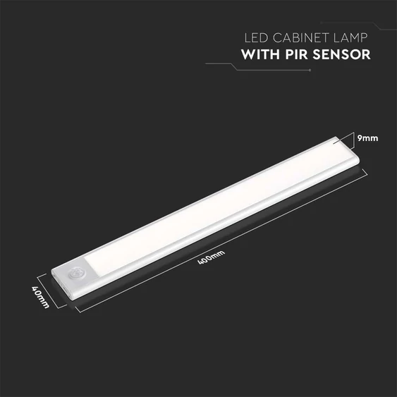 V-TAC 2W, 2in1 akkumulátoros LED bútorvilágítás, természetes fehér, ezüst házzal, 40 cm - SKU 2962
