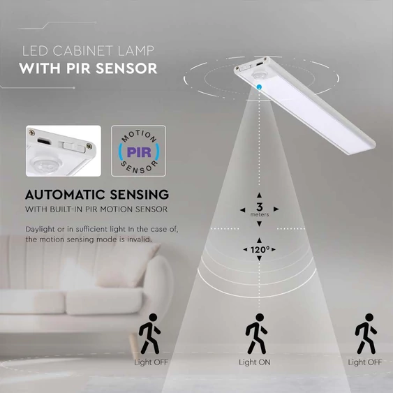V-TAC 2W, 2in1 akkumulátoros LED bútorvilágítás, természetes fehér, ezüst házzal, 40 cm - SKU 2962