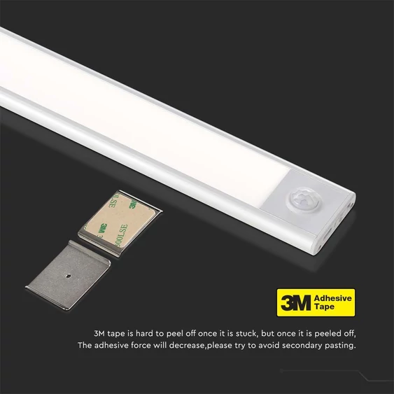 V-TAC 2W, 2in1 akkumulátoros LED bútorvilágítás, természetes fehér, ezüst házzal, 40 cm - SKU 2962