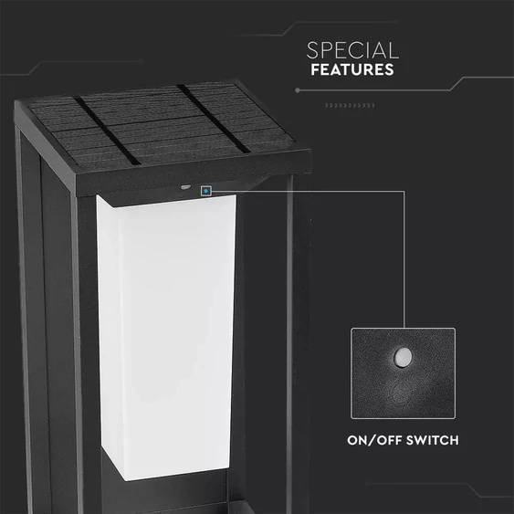 V-TAC 2W napelemes fali LED lámpa, IP65, meleg fehér - SKU 784