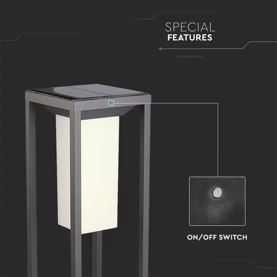 2W LED Solar BollarD Light SAMSUNG CHIP Grey Body 3000K