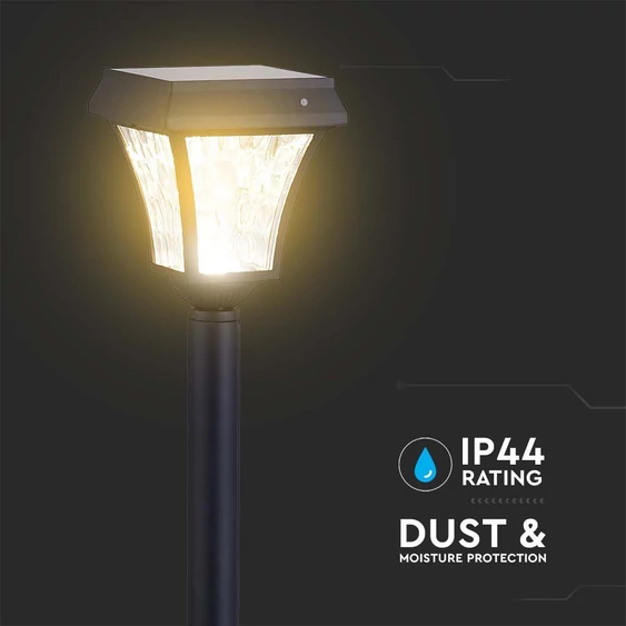 V-TAC 2W napelemes LED kandeláber, IP65, állítható színhőmérséklettel, matt fekete házzal - SKU 2891