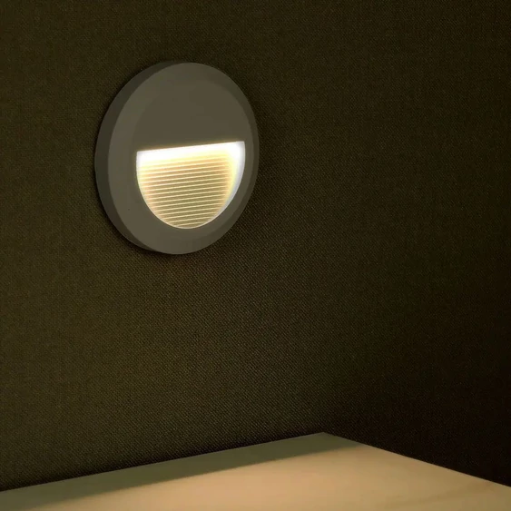 V-TAC 2W szürke LED lépcsővilágítás, kerek, IP65, meleg fehér - SKU 1319