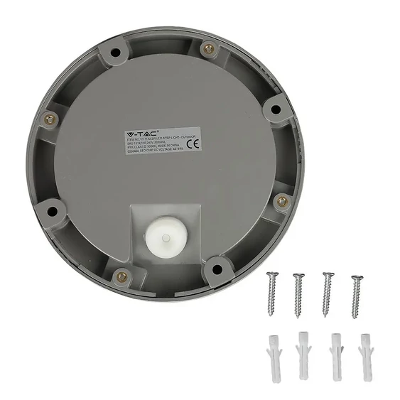 V-TAC 2W szürke LED lépcsővilágítás, kerek, IP65, meleg fehér - SKU 1319