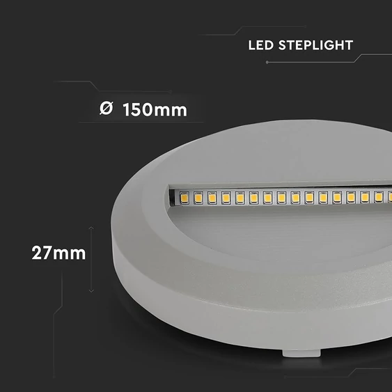 V-TAC 2W szürke LED lépcsővilágítás, kerek, IP65, meleg fehér - SKU 211319