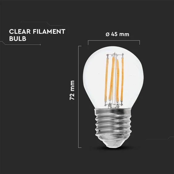 LED Bulb - 4W Filament E27 G45 Clear glass 3000K, 3 step dimming