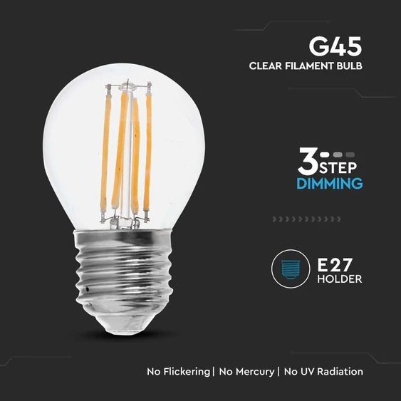 LED Bulb - 4W Filament E27 G45 Clear glass 3000K, 3 step dimming