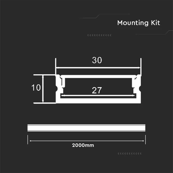 V-TAC 30mm széles, felületre szerelhető alumínium LED szalag profil fehér fedlappal 2m - SKU 23176