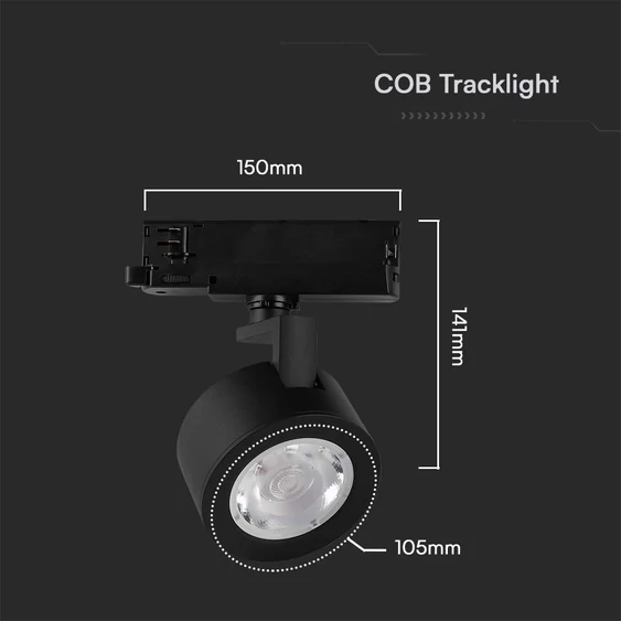 V-TAC 30W 3in1 fekete tracklight lámpa, állítható színhőmérséklettel - SKU 10371