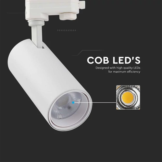 V-TAC 30W COB sínes spotlámpa, állítható színhőmérséklettel, fehér házas - SKU 8142