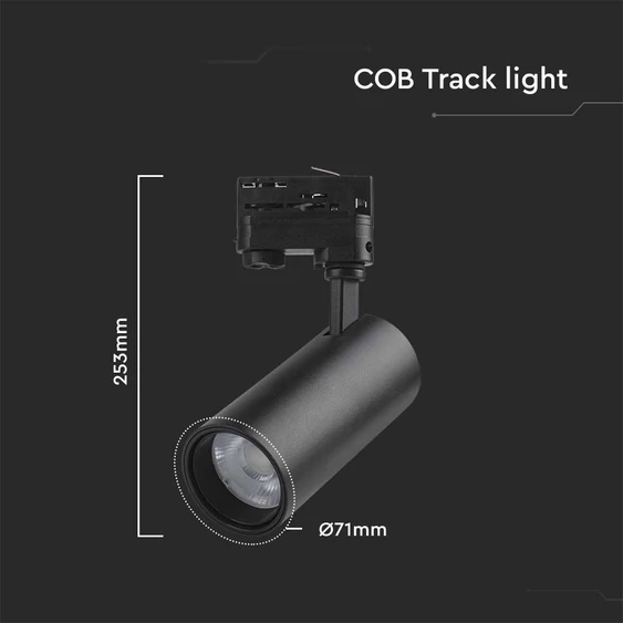 V-TAC 30W COB sínes spotlámpa, állítható színhőmérséklettel, fekete házas - SKU 8078