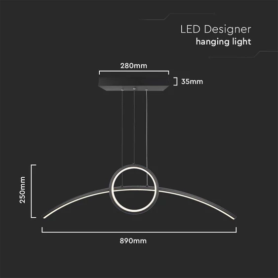 V-TAC 30W designer kétágú csillár, természetes fehér, fekete házzal, 105 Lm/W - SKU 6933