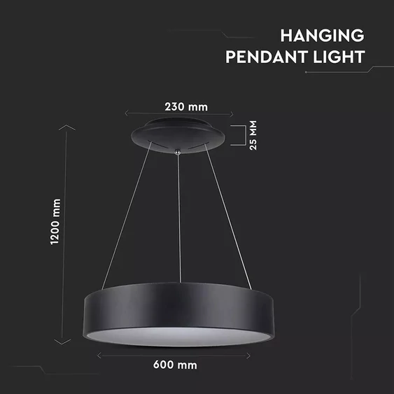 30W LED Surface Smooth Pendant Light Dimmable Black 3000K
