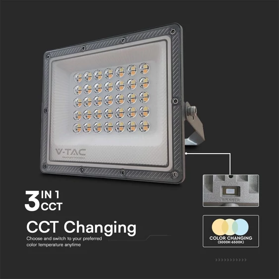 V-TAC RLE 30W LED reflektor, állítható színhőmérséklettel, szürke házzal - SKU 23613