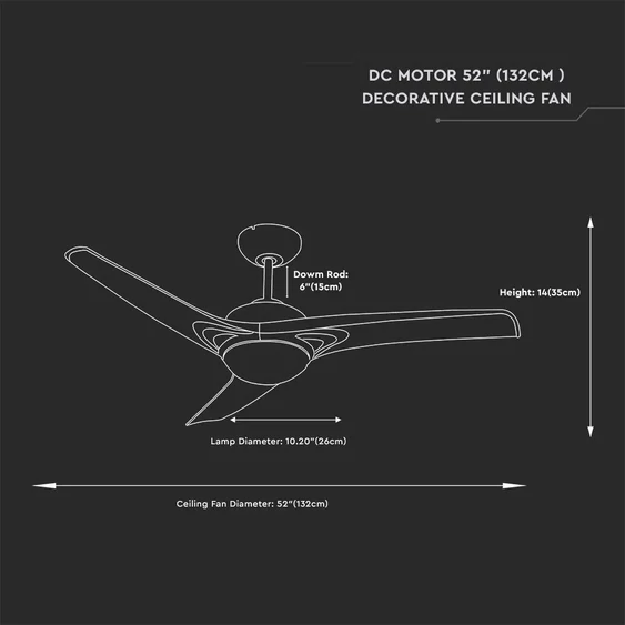 V-TAC 35W mennyezeti ventilátor, változtatható színhőmérséklettel - SKU 7919