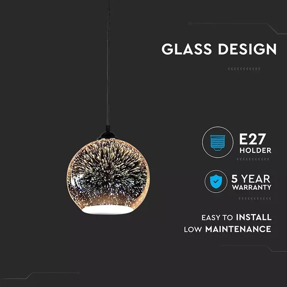 Pendant Light Holder E27 With 3D Glass Lampshade 250mm