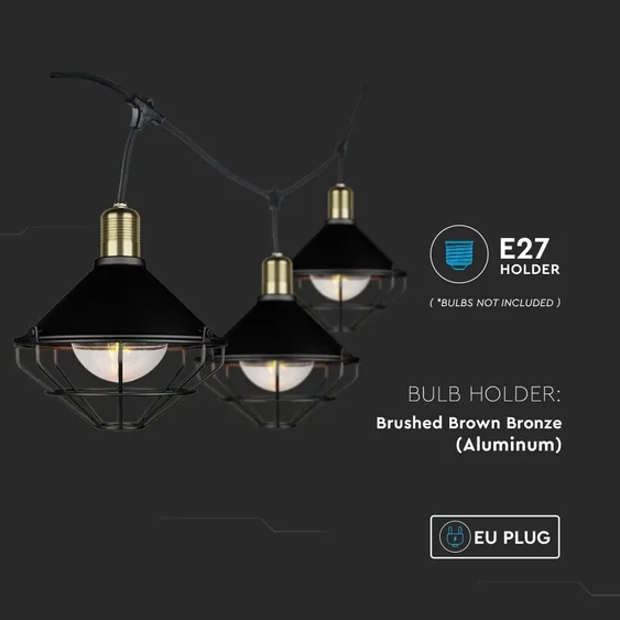 LED String Ligh 3M With 6 Bulbs Matt Black IP65