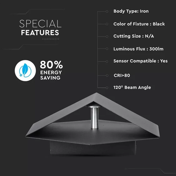 3W Wall Lamp With Bridglux Chip Black Body  4000K