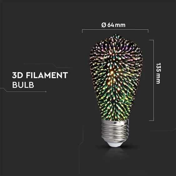 V-TAC 3W E27 3D hatású filament ST64 LED égő - SKU 212705