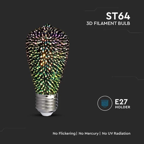 V-TAC 3W E27 3D hatású filament ST64 LED égő - SKU 212705