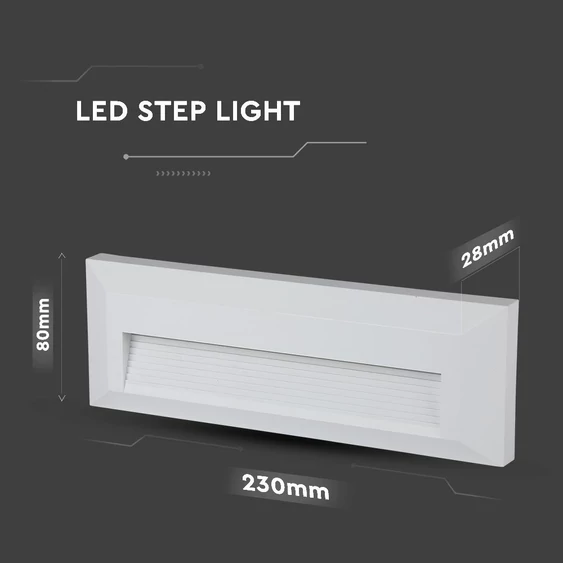 V-TAC 3W fehér LED lépcsővilágítás, IP65, természetes fehér - SKU 211326