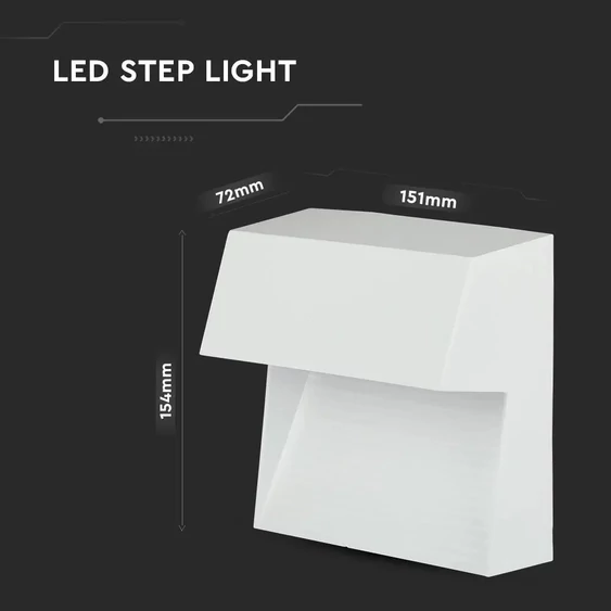 V-TAC 3W fehér LED lépcsővilágítás, szögletes, IP65, meleg fehér - SKU 1402