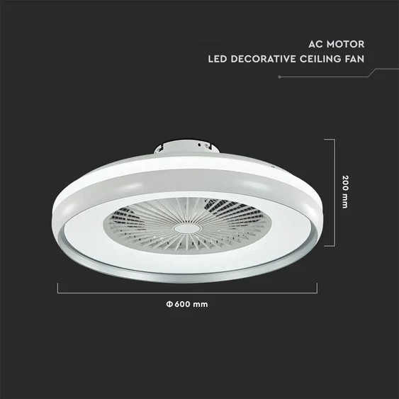 V-TAC 45W mennyezeti ventilátor, változtatható színhőmérséklettel, szürke díszcsíkkal - SKU 217935