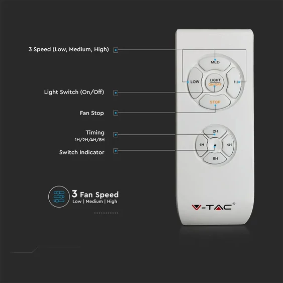V-TAC 45W mennyezeti ventilátor, változtatható színhőmérséklettel, szürke díszcsíkkal - SKU 217935