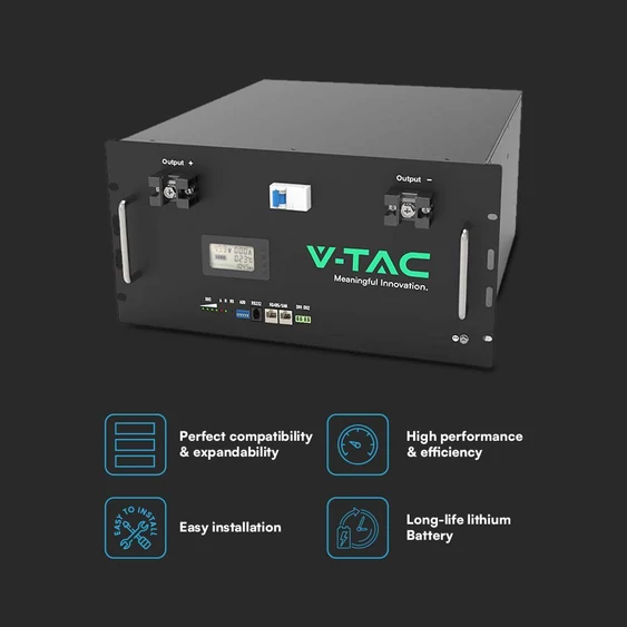 V-TAC 48V 9.6 kWh rack szekrénybe szerelhető bővíthető, állványos napelem akkumulátor - SKU 11523