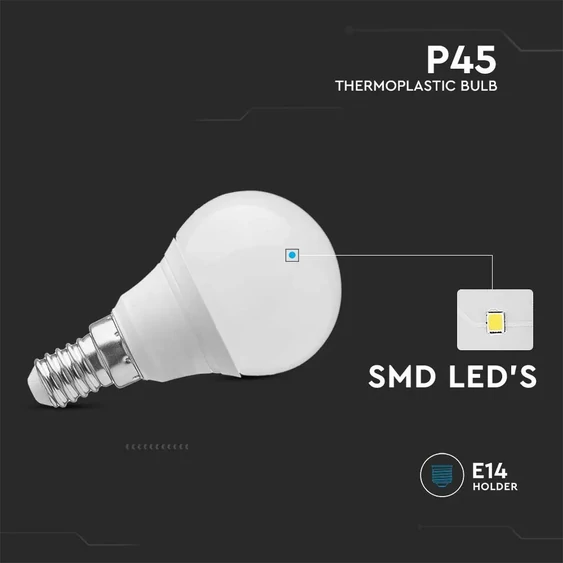 V-TAC 4.5W E14 meleg fehér P45 LED égő - SKU 2142501