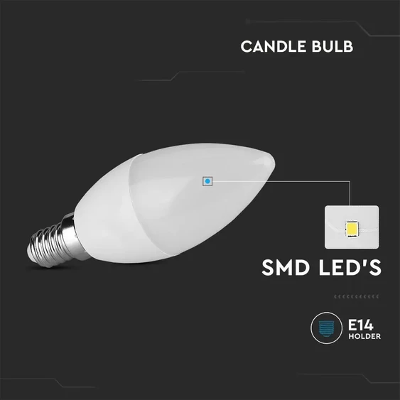 V-TAC 4.5W E14 természetes fehér gyertya LED égő csomag (3 db) - SKU 217264