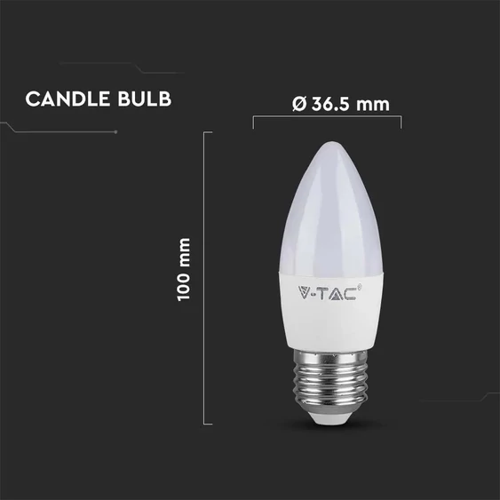 V-TAC 4.5W E27 természetes fehér C37 LED gyertya égő - SKU 2143431