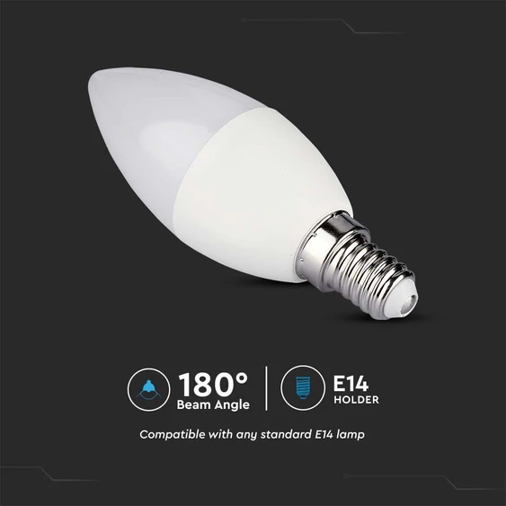 V-TAC 4.8W E14 RGB+ Természetes fehér C37 gyertya LED égő, 24 gombos távirányítóval  - SKU 2929