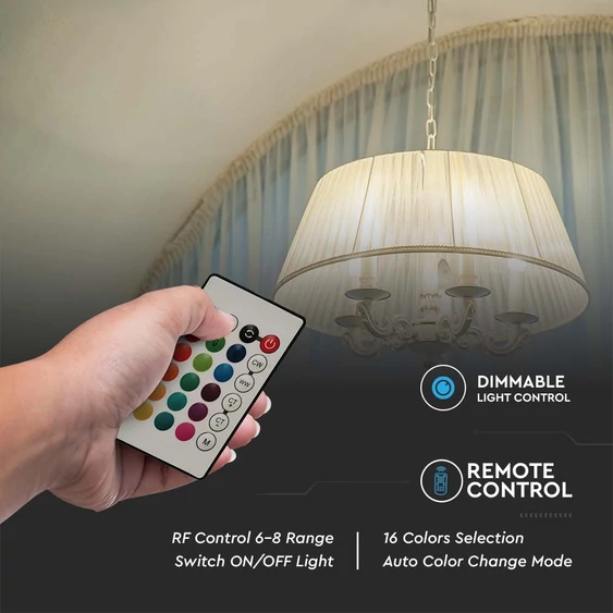 V-TAC 4.8W E14 RGB+ Természetes fehér C37 gyertya LED égő, 24 gombos távirányítóval  - SKU 2929