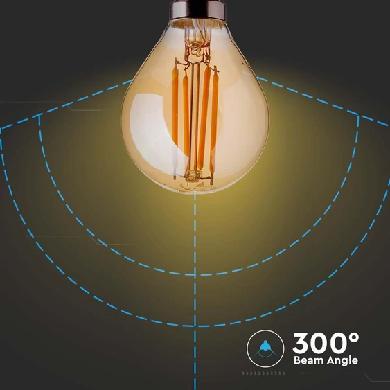 V-TAC 4W borostyán E14 filament P45 LED kisgömb égő, 2200K - SKU 214499
