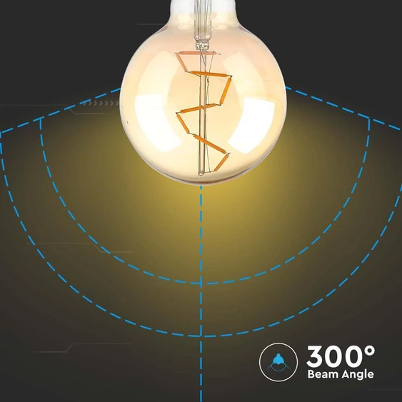 V-TAC 4W borostyán E27 filament G95 LED égő, 2200K - SKU 217146