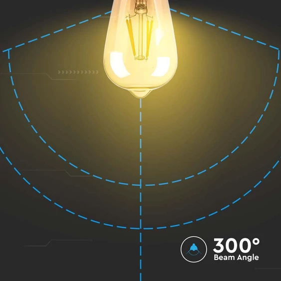 V-TAC 4W borostyán E27 filament ST64 LED égő, 2200K - SKU 214361