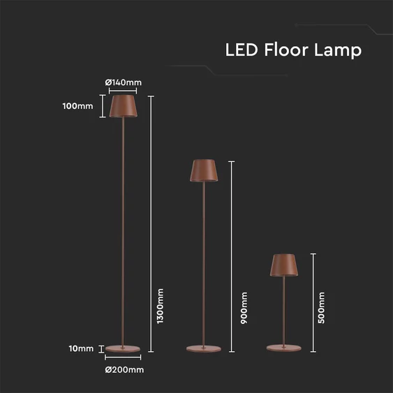 V-TAC 4W Corten barna, érintéssel vezérelhető akkumulátoros LED állólámpa, meleg fehér - SKU 7008