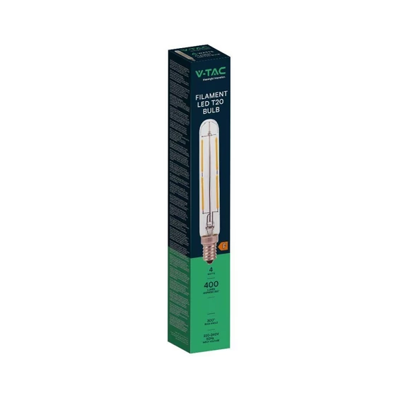 V-TAC 4W E14 hideg fehér filament T20 LED égő - SKU 212703