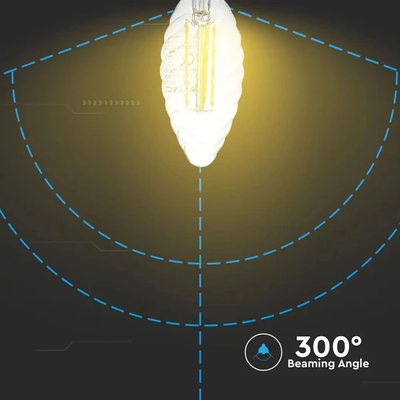 V-TAC 4W E14 meleg fehér filament LED csavart gyertya égő - SKU 279