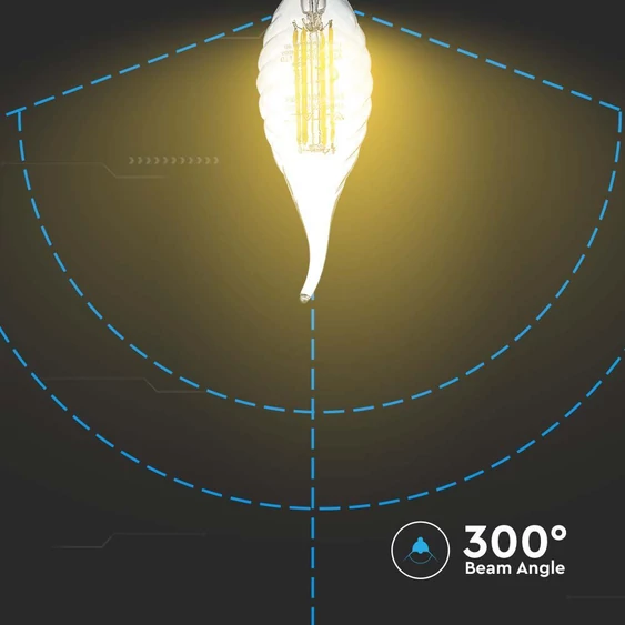 V-TAC 4W E14 természetes fehér filament C35 LED csavart gyertyaláng égő - SKU 214431