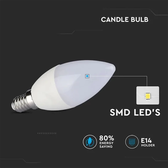 V-TAC 4W E14 természetes fehér LED gyertya égő - SKU 4166
