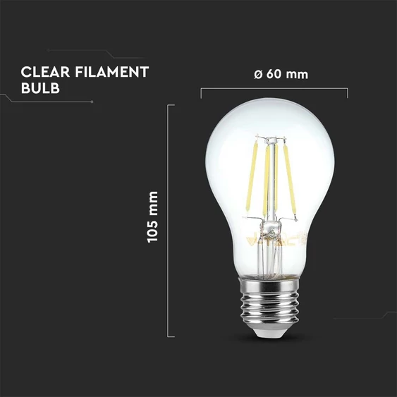 V-TAC 4W E27 hideg fehér filament A60 LED égő - SKU 217120
