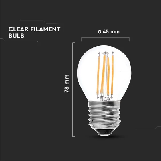 V-TAC 4W E27 meleg fehér filament G45 LED égő - SKU 214306